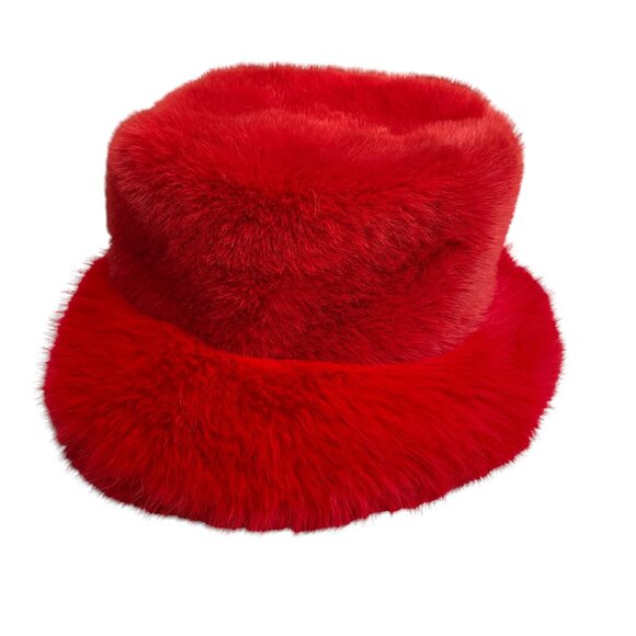 Y2K Faux Fur Two-Tone Funk Hat Red Fuzzy Holiday main image 9